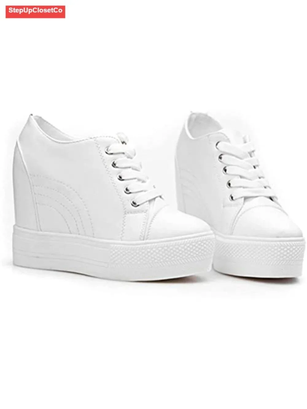 Women's Hidden Heel Wedge Sneakers Lace-Up Platform Walking Shoes
